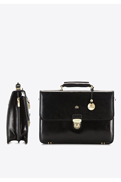 Wittchen Servietă bărbătească din piele cu clapă dreaptă, neagră, piele