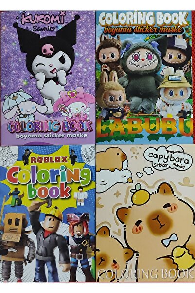 ada çanta kırtasiye 4 adet stickerli boyama kitabı (KuromiM/Labubu/roblox/capybara) AD555022