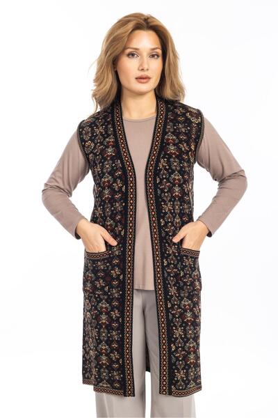 Mutlu City Κλασικό γυναικείο έθνικ μοντέλο πλεκτό μακρύ γιλέκο μαμάς 1070