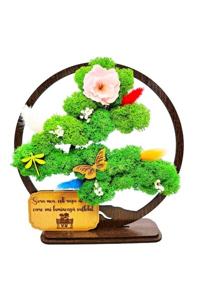 OEM Decorative Wall Art - Bonsai with Stabilized Moss, Message for Sister, Wenge, 20cm