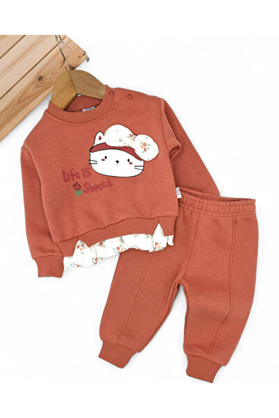 VEGAMOD Baby Girl Thick Winter 3-Layer Fleece Set with Fleece-Lined Cat Prints 6-9-12-18-24 Months