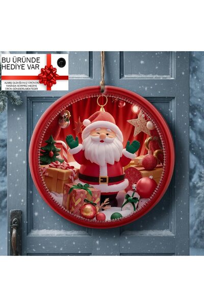 NT Handmade Yılbaşı Kapı Süsü 30 cm Noel Baba Temalı UV Baskı MDF Dekoratif Yeni Yıl Süsü