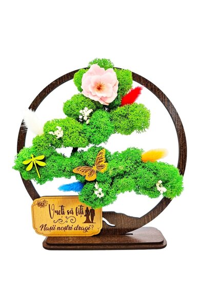OEM Decorative Frame - Bonsai with Stabilized Moss, Personalized Message for Godparents, Wenge, 20cm