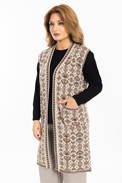Mutlu City Classic Women's Ethnic Model Knitwear Knitted Long Mother Vest 1070