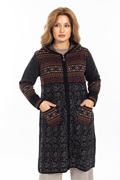 Mutlu City Νέο μοντέλο έθνικ σχέδιο γυναικεία ζακέτα με κουκούλα και φερμουάρ...