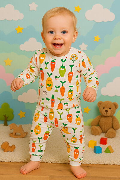 Vivolas 100% Cotton Baby Set with Snap Fasteners on the Shoulders, Unisex, 2-Piece, Top and Bottom, Monthly Sizes 3-6-9-12 Months