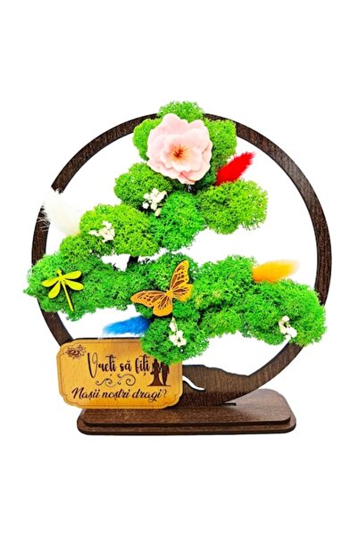 OEM Decorative Frame - Bonsai with Stabilized Moss, Personalized Message for Godparents, Wenge, 20cm