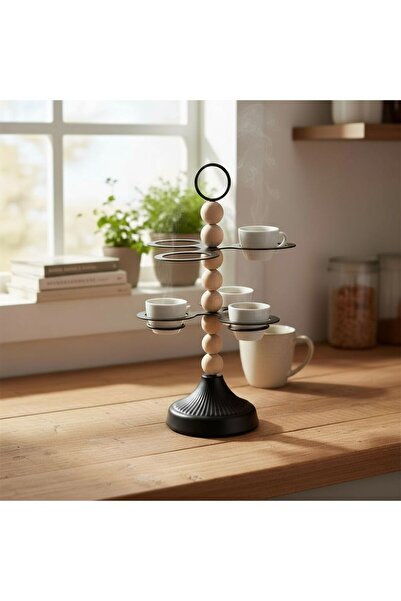 Casco حامل أكواب مزدوج بتصميم خشبي معدني