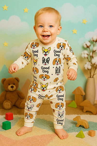 Vivolas 100% Cotton Baby Set with Snap Fasteners on the Shoulders, Unisex, 2-Piece, Top and Bottom, Monthly Sizes 3-6-9-12 Months