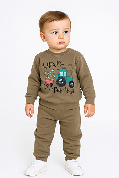 mb kids Tractor Print Fleece-Lined Fleece Inside 3 Thread Boys' Tracksuit Set