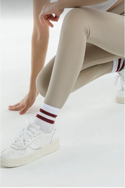 ROGEN FİT بنطال ضيق نسائي محبوك من نوع Yüksel Bel قماش مجدّل يبرز انحناءات ال...