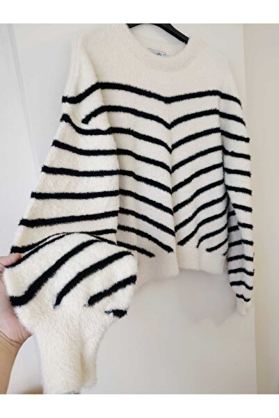 Butik Şans Verev Striped Crew Neck Bearded Knitwear Sweater