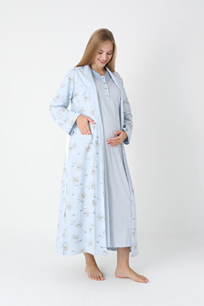 Lohussa طقم ثوب نوم نسائي شتوي طويل الأكمام بتصميم خاص وياقة شال منقوشة باللو...