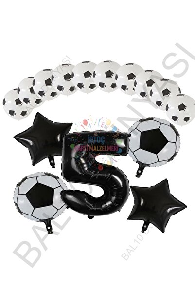 İSTOÇ PARTİ Soccer Ball Star Foil Black Number Printed Balloon Set Age 5