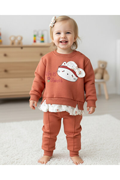 VEGAMOD Baby Girl Thick Winter 3-Layer Fleece Set with Fleece-Lined Cat Prints 6-9-12-18-24 Months
