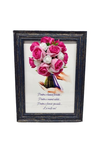 T&M Personalizare Tablou înrămat A4 (30x21 cm) - Decorat cu flori de săpun ro...