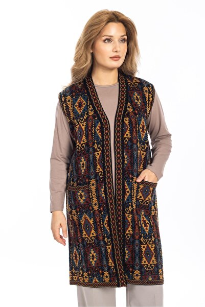 Mutlu City Women's Classic Ethnic Pattern Knitwear Knitted Kilim Mother Vest 1052 Long