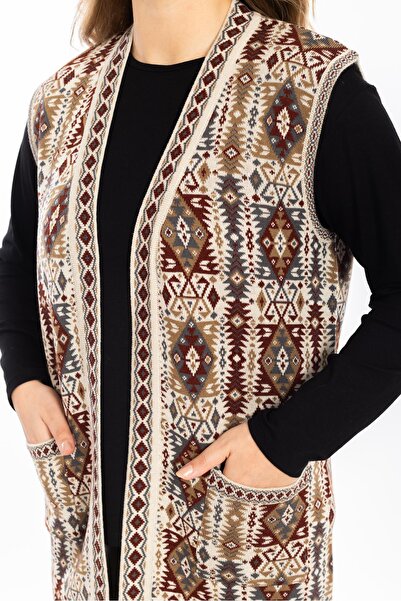 Mutlu City Жіночий класичний етнічний візерунок трикотажний плетений килим маминий жилет 1052 довгий