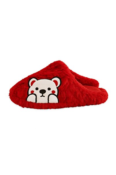 ALB TERLİK AYAKKABI SAN. TİC. LTD. ŞTİ. Women's Plush House Slippers with Bear Figure – Warm, Soft, Bear Motif, Non-Slip Sole and Comfortable Winter Wear