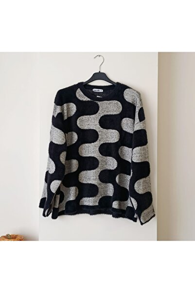 Butik Şans Geometric Patterned Bearded Oversized Knitwear Sweater