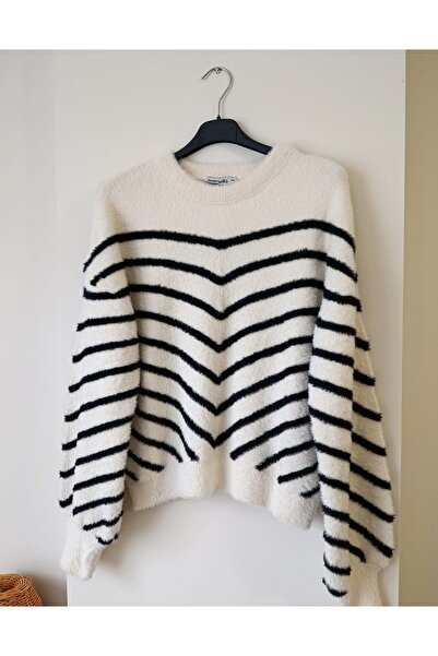 Butik Şans Verev Striped Crew Neck Bearded Knitwear Sweater