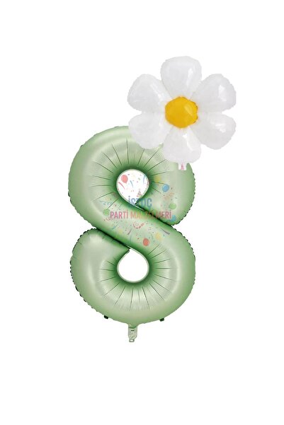 İSTOÇ PARTİ Water Green Color Number and Daisy Foil Balloon Set Age 8
