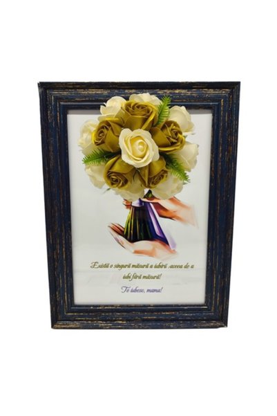 T&M Personalizare Tablou înrămat A4 (30x21 cm) decor „Te iubesc” cu flori gal...
