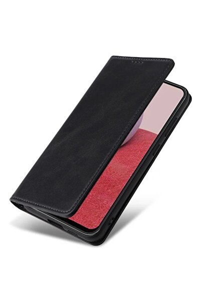 OPPO Husă din piele cu clapă pentru A40 Deluxe, portofel magnetic, neagră