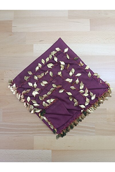 Bircan Hediyelik Yaprak Pullu Bordo Eşarp Yazma Baş Örtüsü Namaz Bezi