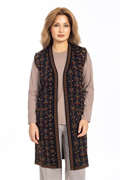 Mutlu City Classic Women's Ethnic Model Knitwear Knitted Long Mother Vest 1070