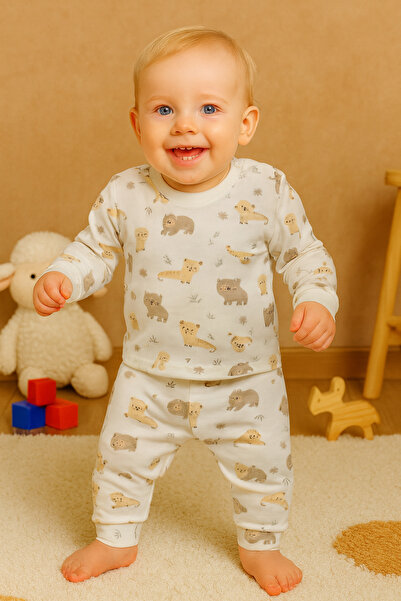 Vivolas 100% Cotton Baby Set with Snap Fasteners on the Shoulders, Unisex, 2-Piece, Top and Bottom, Monthly Sizes 3-6-9-12 Months