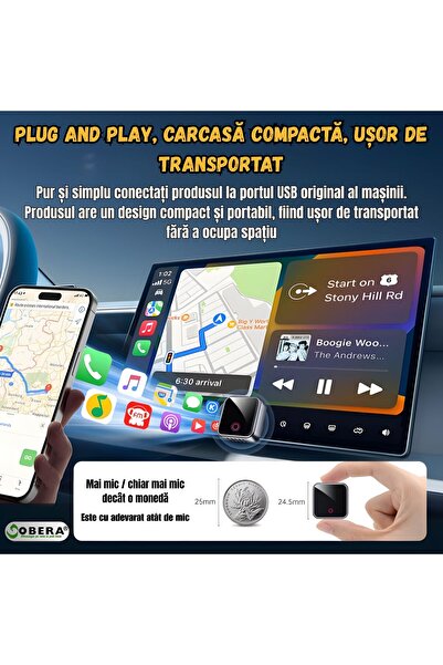 goBERA Adaptor Mini Wireless goBERA® CarPlay & Android Auto, Plug & Play, Bluetooth 5.3, Wi-Fi 5G, compact