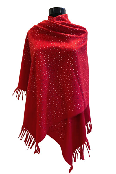 HERCHES Wool Textured Stone Shoulder Shawl - Red