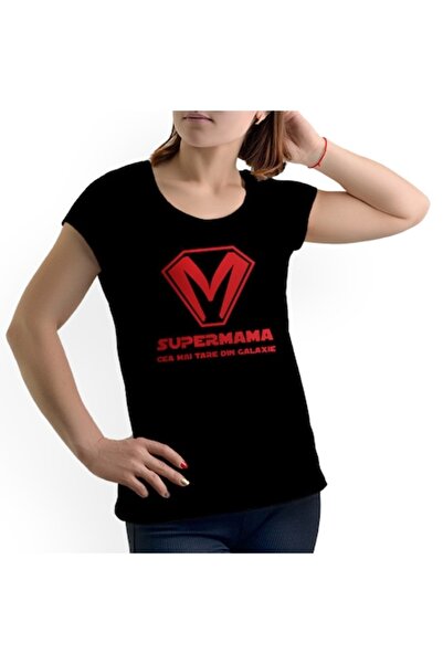 Tricou Destept Tricou personalizat SUPERMAMA, Negru, Mărime 2XL