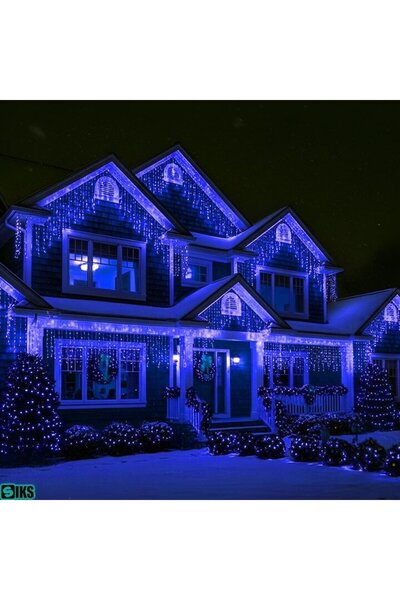OEM Cortină de Crăciun / Luminițe țurțurțuri, 12 m x 1 m, 8 moduri de lumină albastră, interconectabile