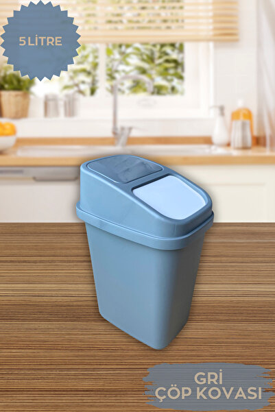 ViZKA سلة مهملات عملية للمطبخ والحمام سعة 5 لتر / رمادي