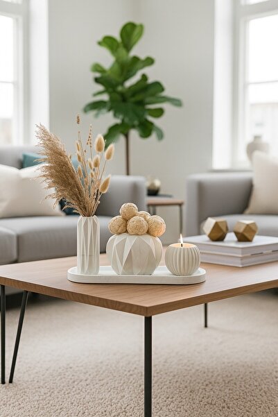 Elizovi 4 Parça Mermer Dokulu Dekoratif Set | Mumluk ve Vazo, Lüks Ev Dekoras...