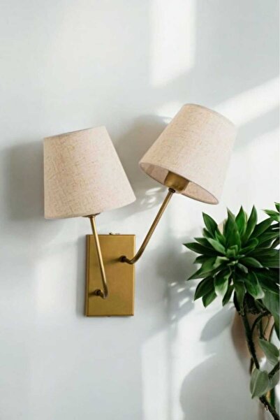 BSA LIGHTING BERFİN İKİ BAŞLIKLI MODERN ESKİTME BOYALI APLİK (KREM KONİK ABAJ...