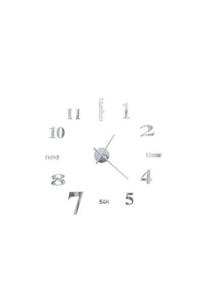 Doty 3DWatch Wall Clock, adhesive, creative design, 130 cm, raised numerals, silver