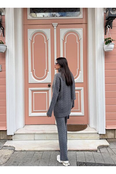 hiraz fashion Women's Gray Knitted Femme Three-Piece Set