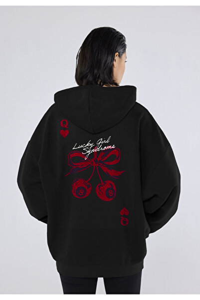 CC STORE Lucky Girl Luckygirl Poker Back and Front Printed Winter Fleece Thick Sweatshirt Hoodie