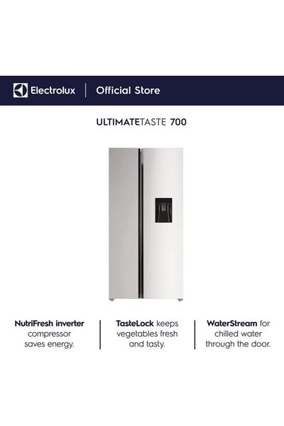 Electrolux 541L Side-by-Side Refrigerator with Water Dispenser, Dark Grey (ESE5441A-AME)