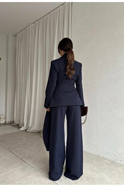 BERİ BUTİK Kadın Bel Oturtmalı Tasarım Lacivert Takım
