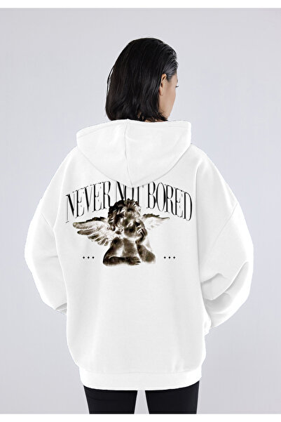 CC STORE Never Bored Back and Front Printed Winter Fleece Thick Sweatshirt Hoodie