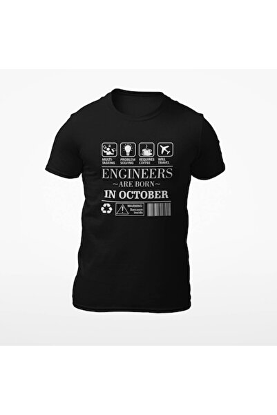 Tricou Destept Tricou personalizat „Inginerii se nasc în octombrie”, negru, M