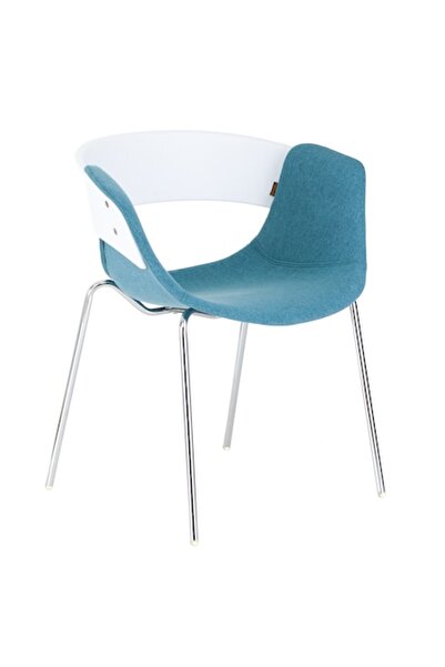 QMOBILI Scaun ARON Turcoaz, stofa, picioare cromate, spate PP ALB