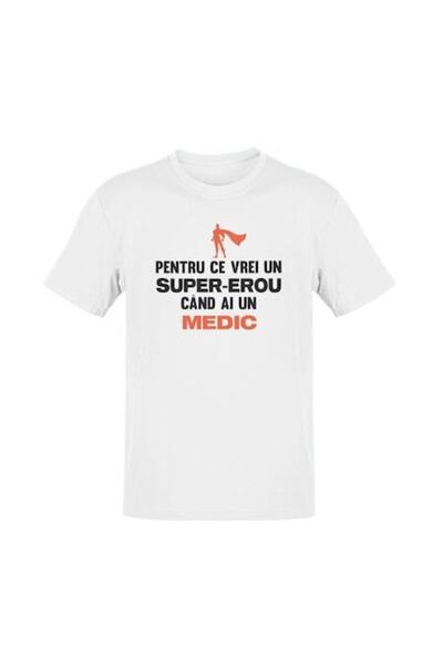 Tricou Destept Tricou personalizat „Superhero Doctor”, alb, M