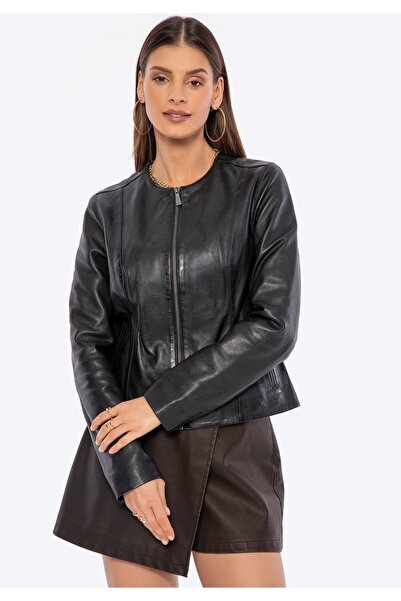 Wittchen Women's jacket made of sheepskin black black leather