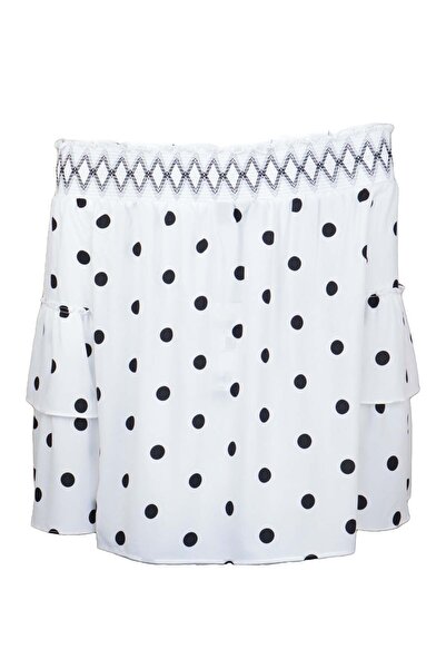 ONLY Blouse Kate Frill Dotted White - L, White, 100% polyester