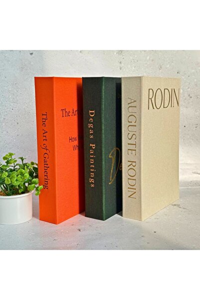 BAK GEL AL Premium Kumaş Kaplama Dekoratif Kitap Kutusu Seti, Siyah, Hardal B...